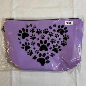 The Pouch Makeup Bag Women Small Purple NWT Paw Print Heart Zipper Travel Case